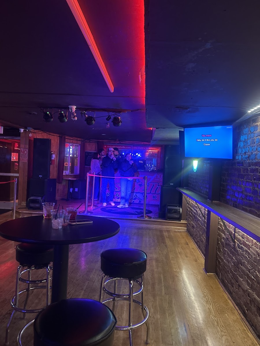 Karaoke stage at Ms. Kelli's Karaoke Bar in Printers Alley, Nashville